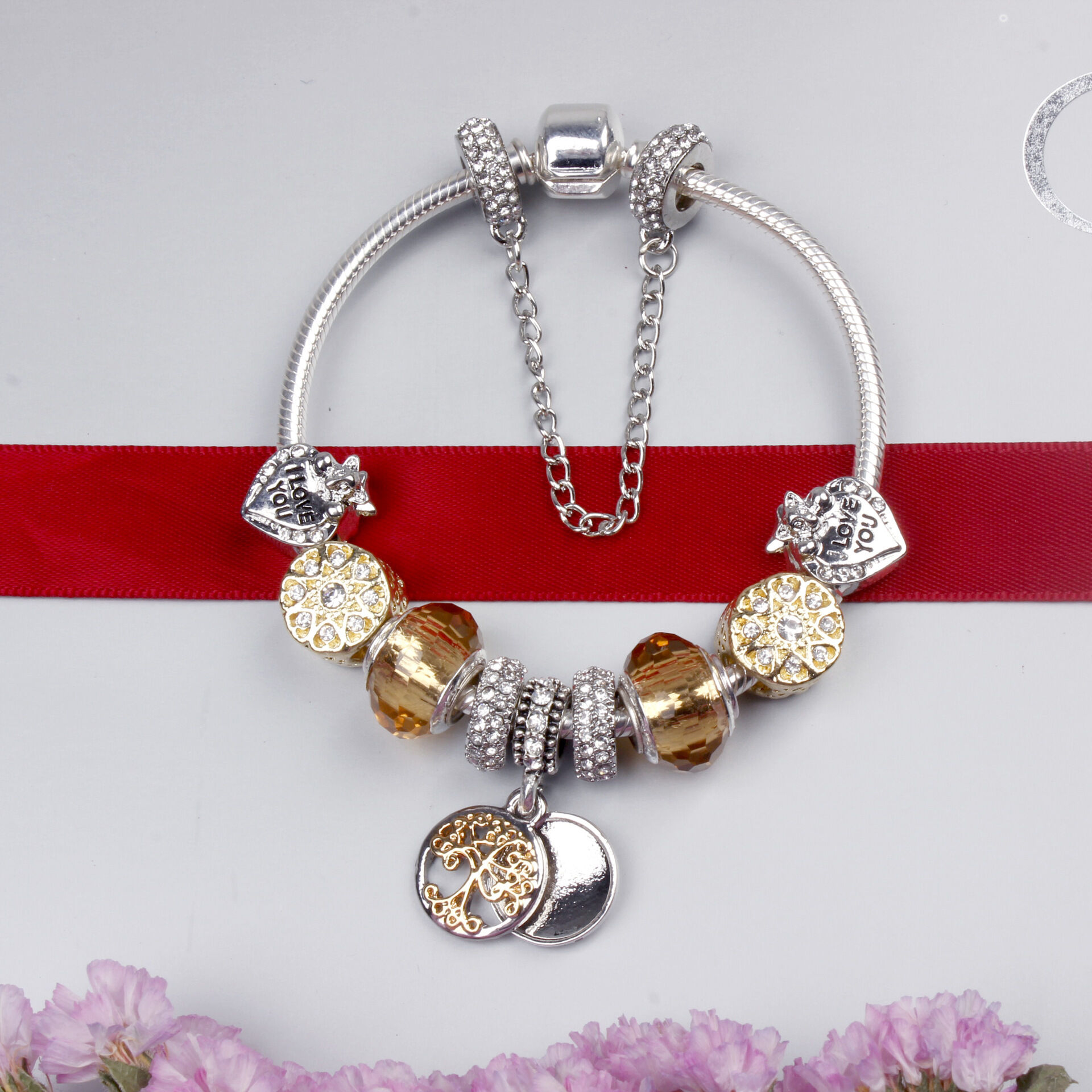 Crystal Bead & Tree of Life Pendant Bracelet with Rhinestones(20cm) โ image 4
