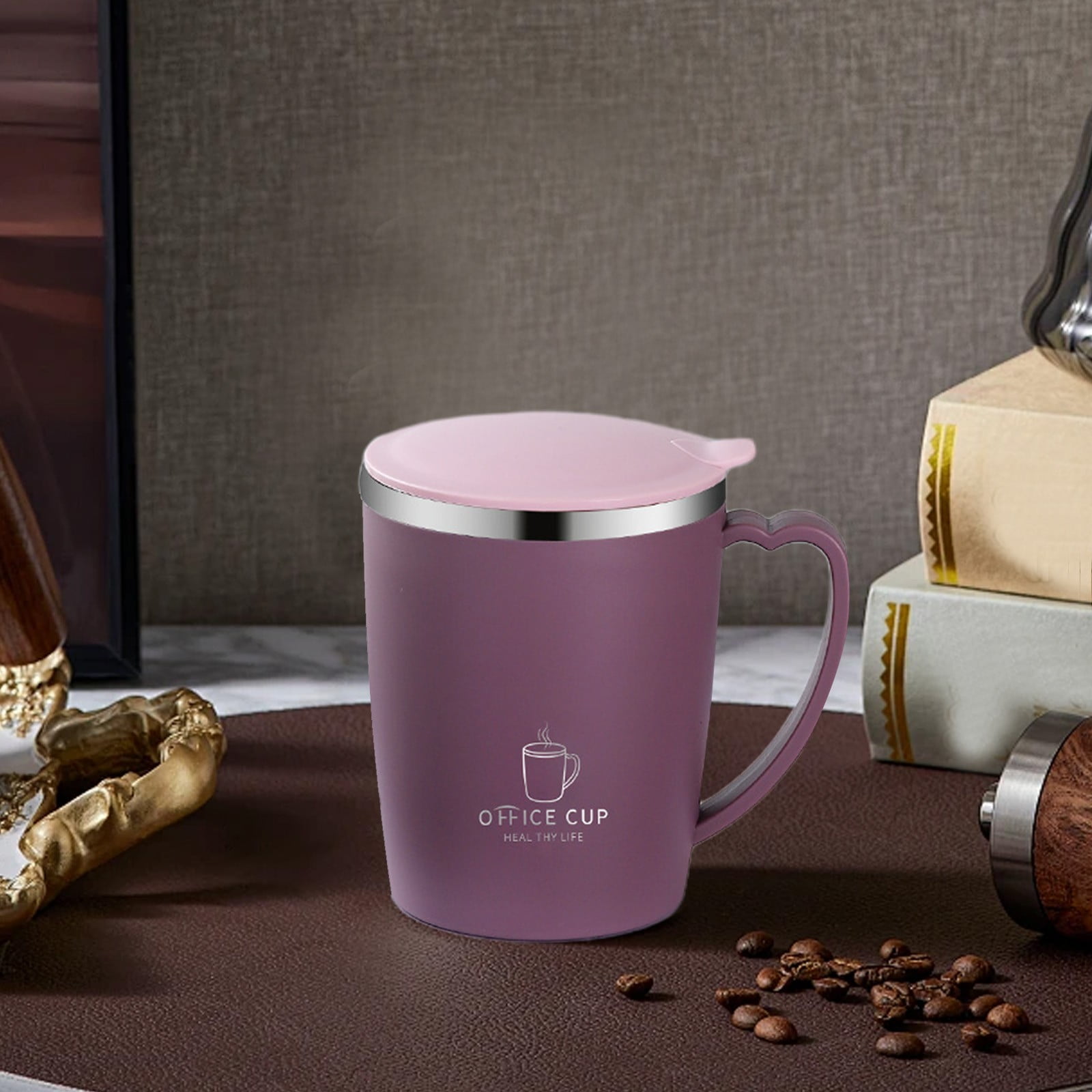 Insulated Coffee Mug with Handle & Lid - 17oz Stainless Steel Travel Tumbler, Double Wall Vacuum (Black) by 19_【Corporate Gifts】 Company Logo Customized Coffee — image 2