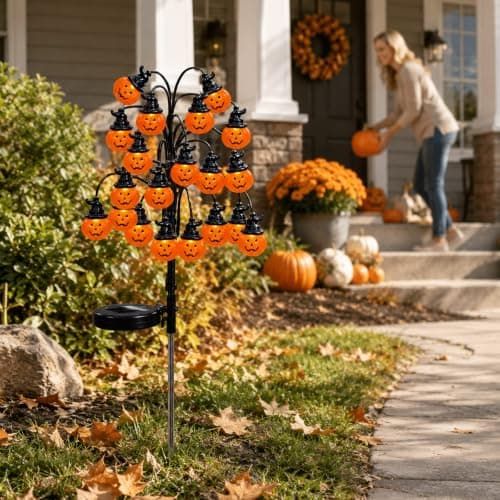 Bring Eerie Charm to Your Outdoor Space with Solar-Powered Halloween Stake Lights – Pumpkin, Skull, Spider & Pirate Motifs, 20 LED, Auto On/Off — image 4