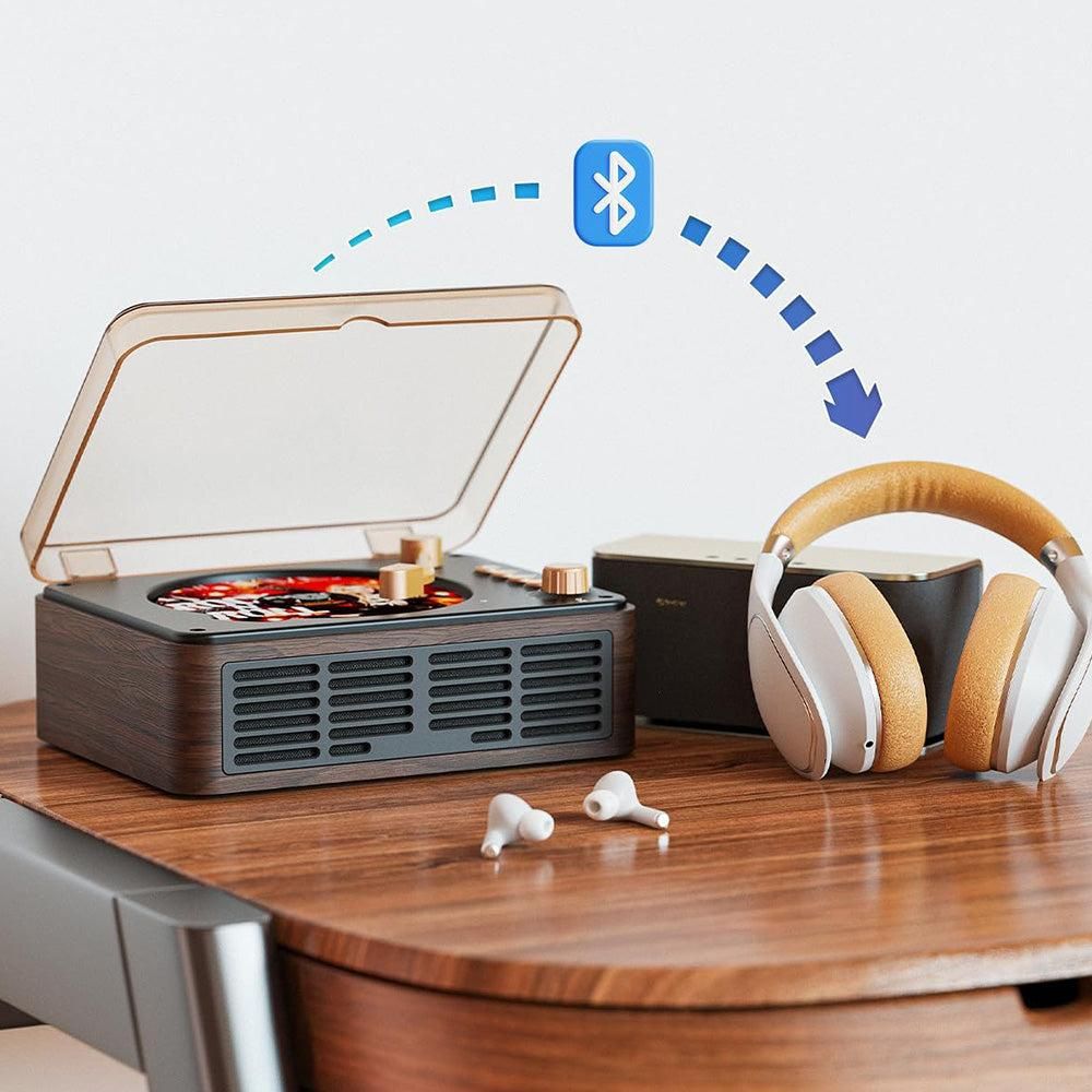 Retro CD Music Player with Bluetooth and FM Radio Multifunctional Home Audio System Brown — image 2
