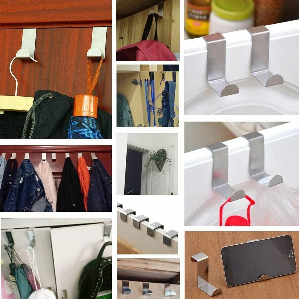 4X/6X Over Door Hooks Hanger Holder Stainless Steel Cabinet Organizer Clothes 4.5cm - 6 PCS โ image 5