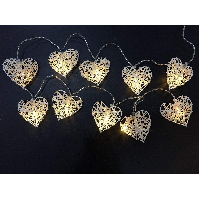 50 White 3D Hollowed Rattan Heart-Shaped 5M LONG String Fairy Lights, Battery (AA) Indoor & Outdoor Decorations Wedding Valentines Romantic Room