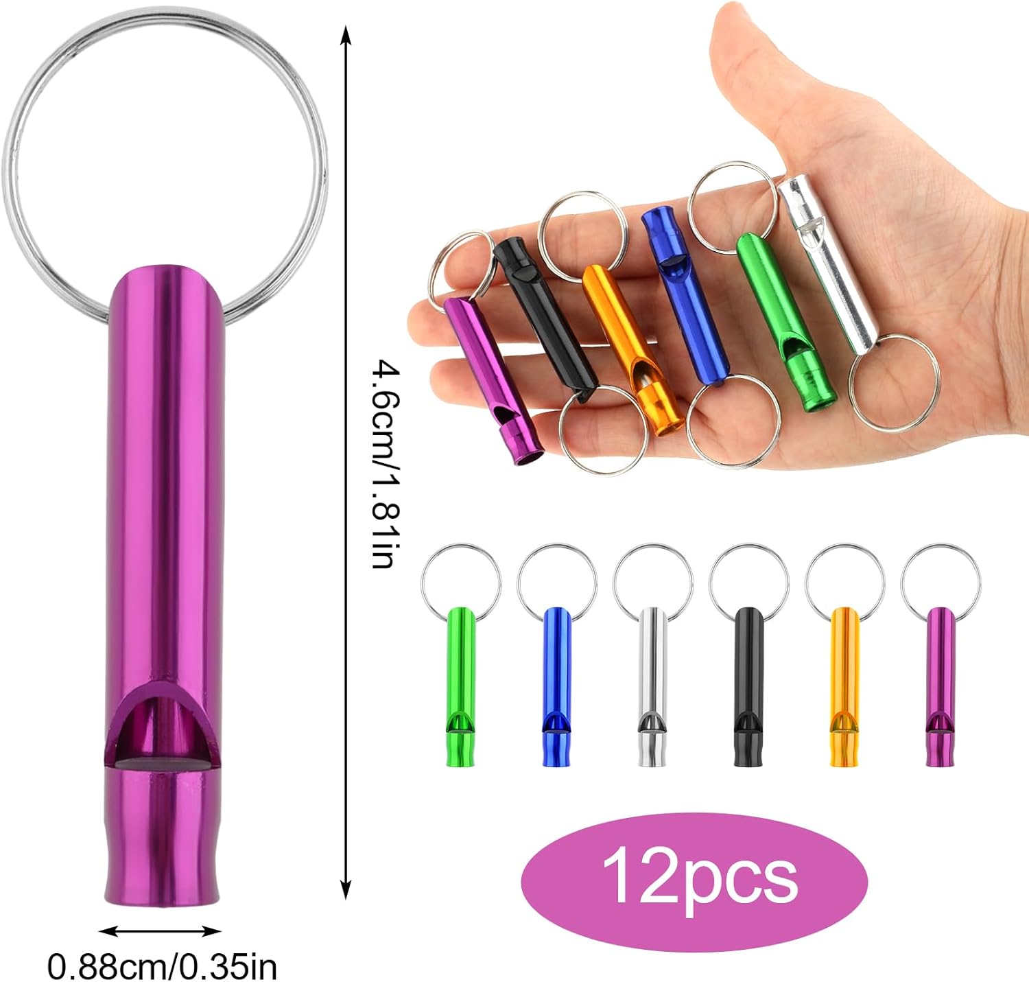 12 Pack Metal Referee Whistles with Keyrings, Loud Signal Whistles for Sports, School, Coaching, Events and Outdoor Use, Assorted Colours — image 2