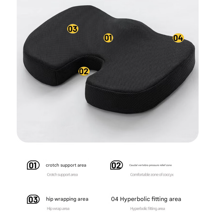 Black Ergonomic U‑Shaped Memory Foam Seat Cushion, Tailbone Relief & Posture Support with Breathable Cover — image 5