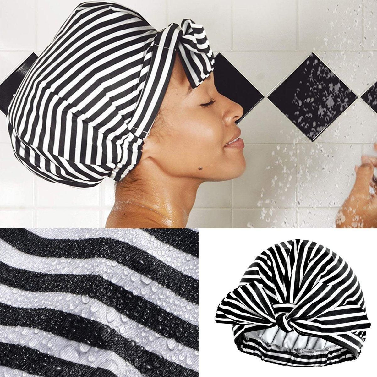 Woman Shower Cap Reusable Long Hair Large Turban Bathroom Waterproof Hair Cap - Streak — image 6