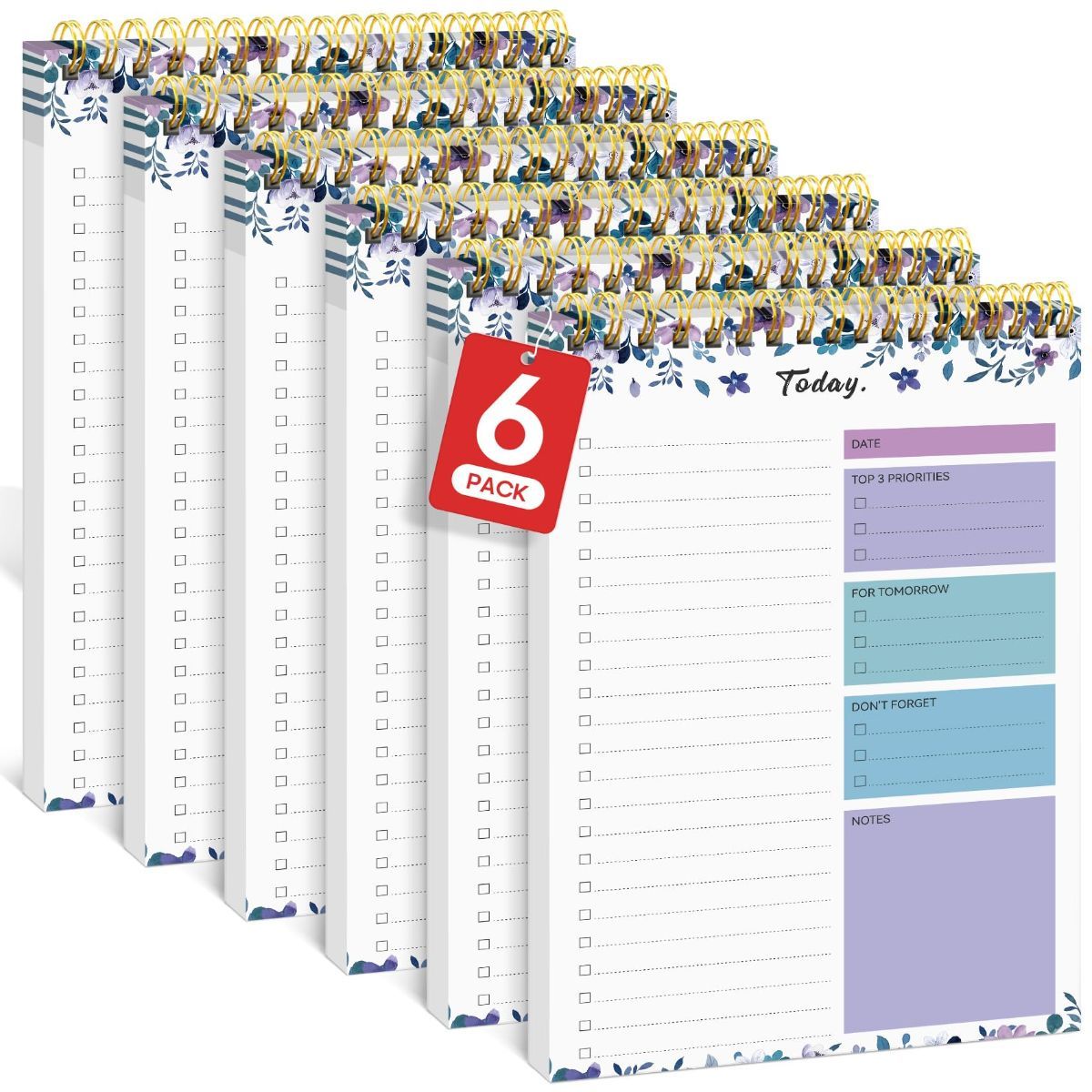 6Pack To Do List Notepad, Undated Daily Planner for Work and Goal Setting Greenery Sway, 52 Sheets, 9.8" x 6.5", Home and school, Daily Task Plannin