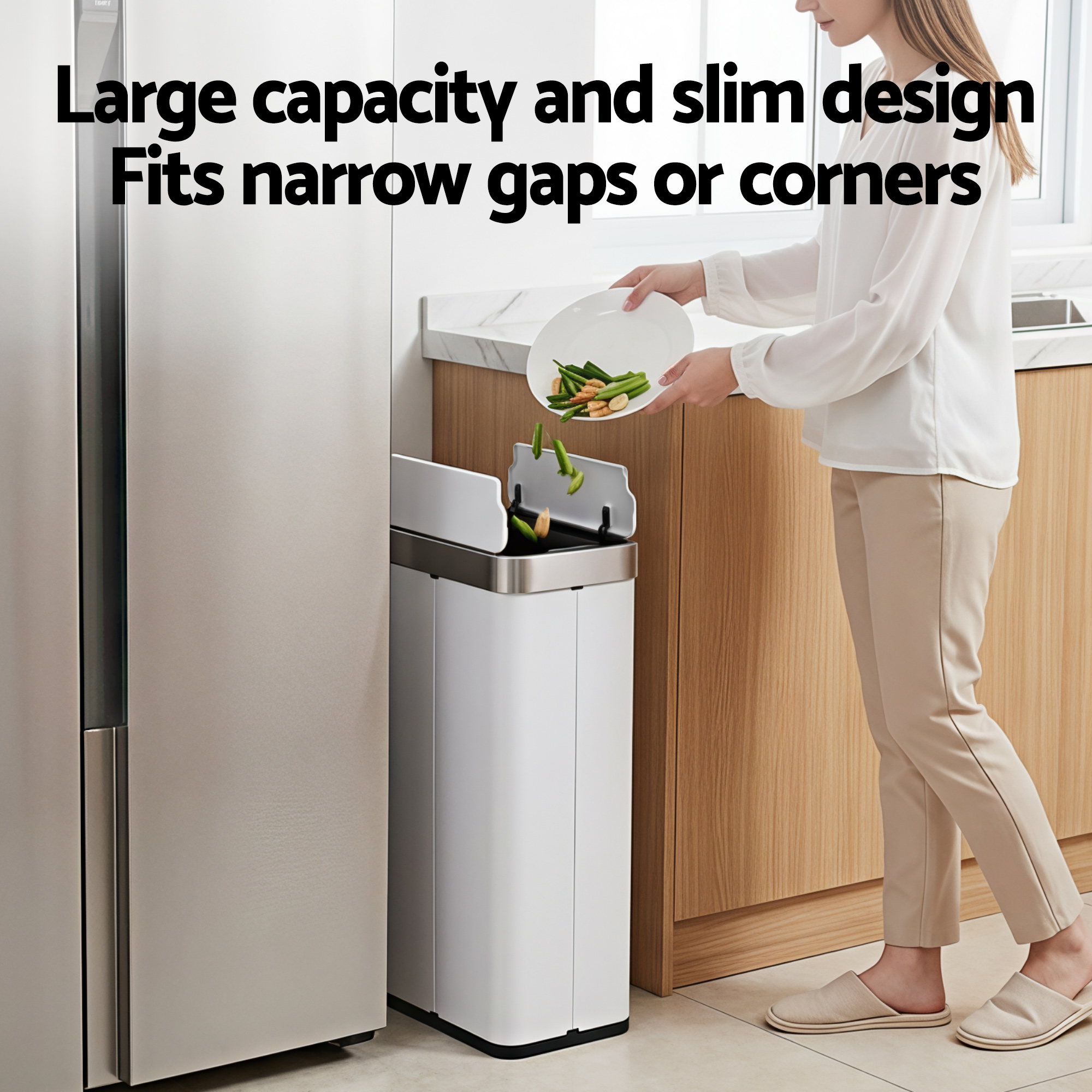 Devanti Rubbish Bin 70L Automatic Sensor Kitchen Bin, Slim Smart Garbage Can Touchless Rectangular with Liner Holder, Fully Closed Lid for Bedroom, Bathroom โ image 6