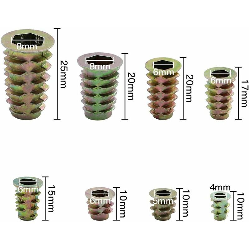 230 pcs Zinc Alloy Hex Threaded Insert Nuts External Thread M4 M5 M6 M8 For Wood Furniture Nut — image 3