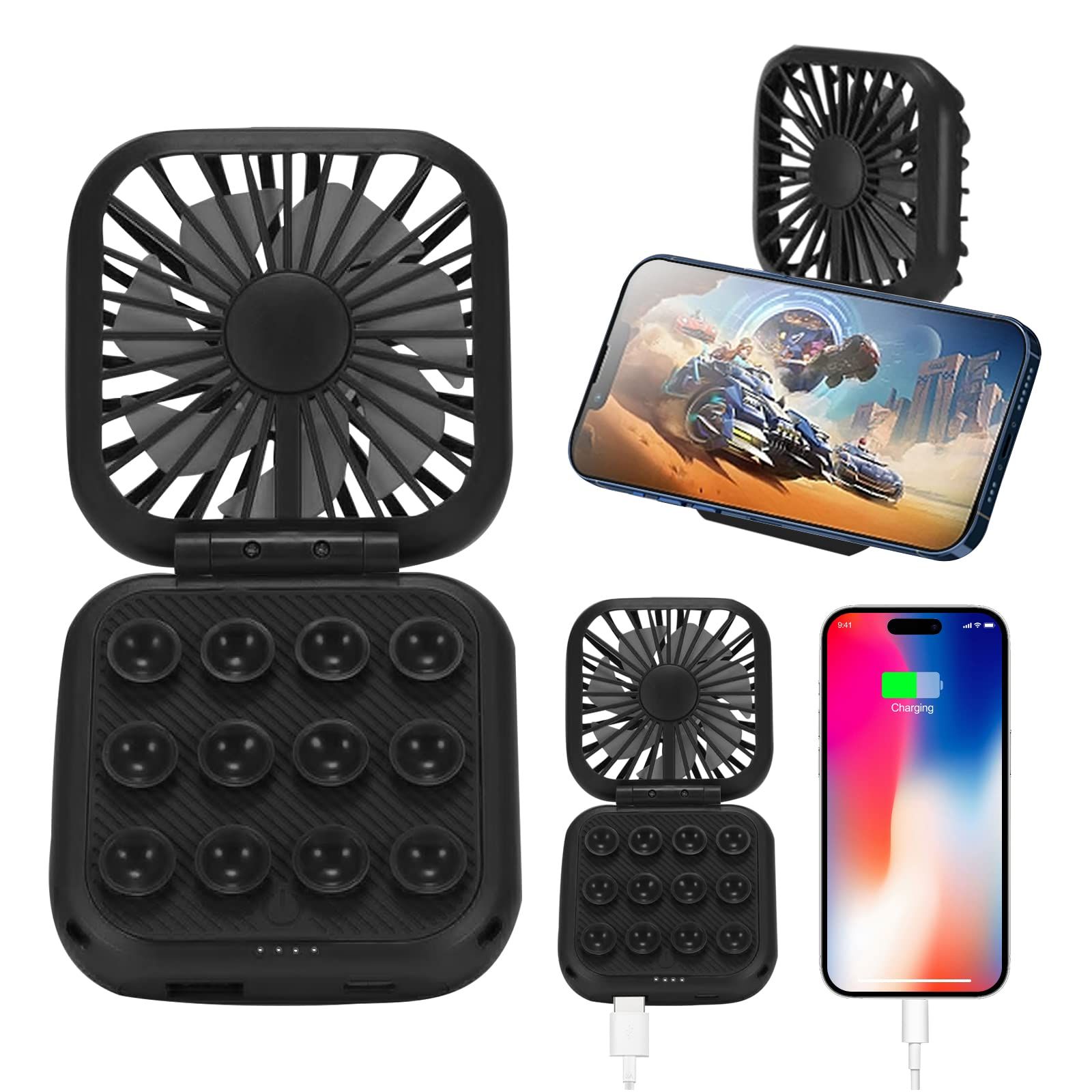 Handheld Fan，Power Bank Battery Operated Mini Desk Fan,Portable Rechargeable Fan with 3 Speeds,9-15 Hours (Black) — image 2