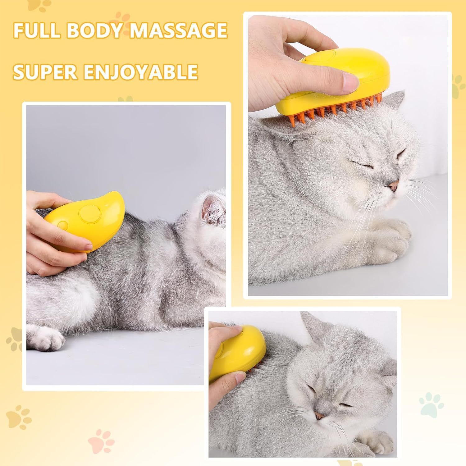 Steamy Cat Brush, 3 In1 Spray Cat Brush,Cat Steamer Brush for Massage, Steam Pet Brush for Tangled and Loosse Hair (Yellow) â image 4