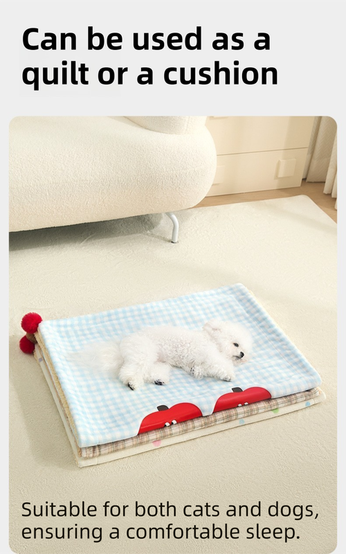 Plaid Apple Premium Soft Fleece Dog Bed Mat/Quilt (L Size 70 × 50 CM) - All-Season Reversible Warm Cat Nap Pad — image 4