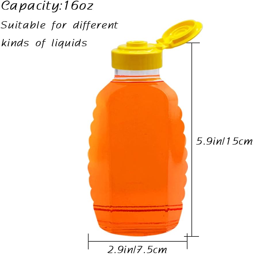 8 Pack 16oz Clear Plastic Honey Bottles,Refillable Food Grade Honey Container,Squeeze Honey Bottle With Leak Proof Flip-Top Caps for Storing and Dispensing — image 2