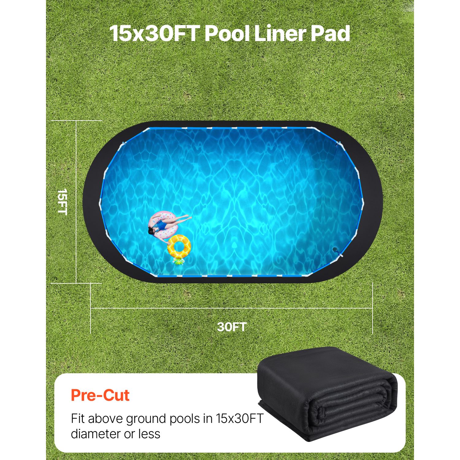Oval Pool Liner Pad, 15 x 30 ft Pool Liner Pad for Above Ground Swimming Pools, Extra-Thick Pool Mat, Prevents Punctures, Recycled Geotextile โ image 5