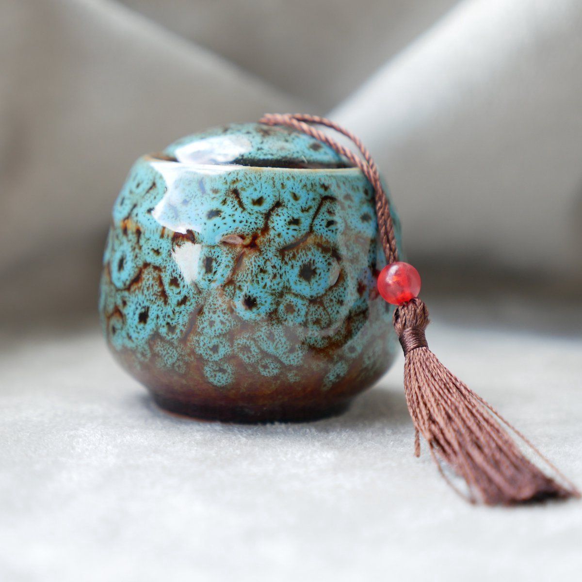 130 ml Blue Ceramic Memorial Urn with Lid and Tassel for Human or Pet Ashes