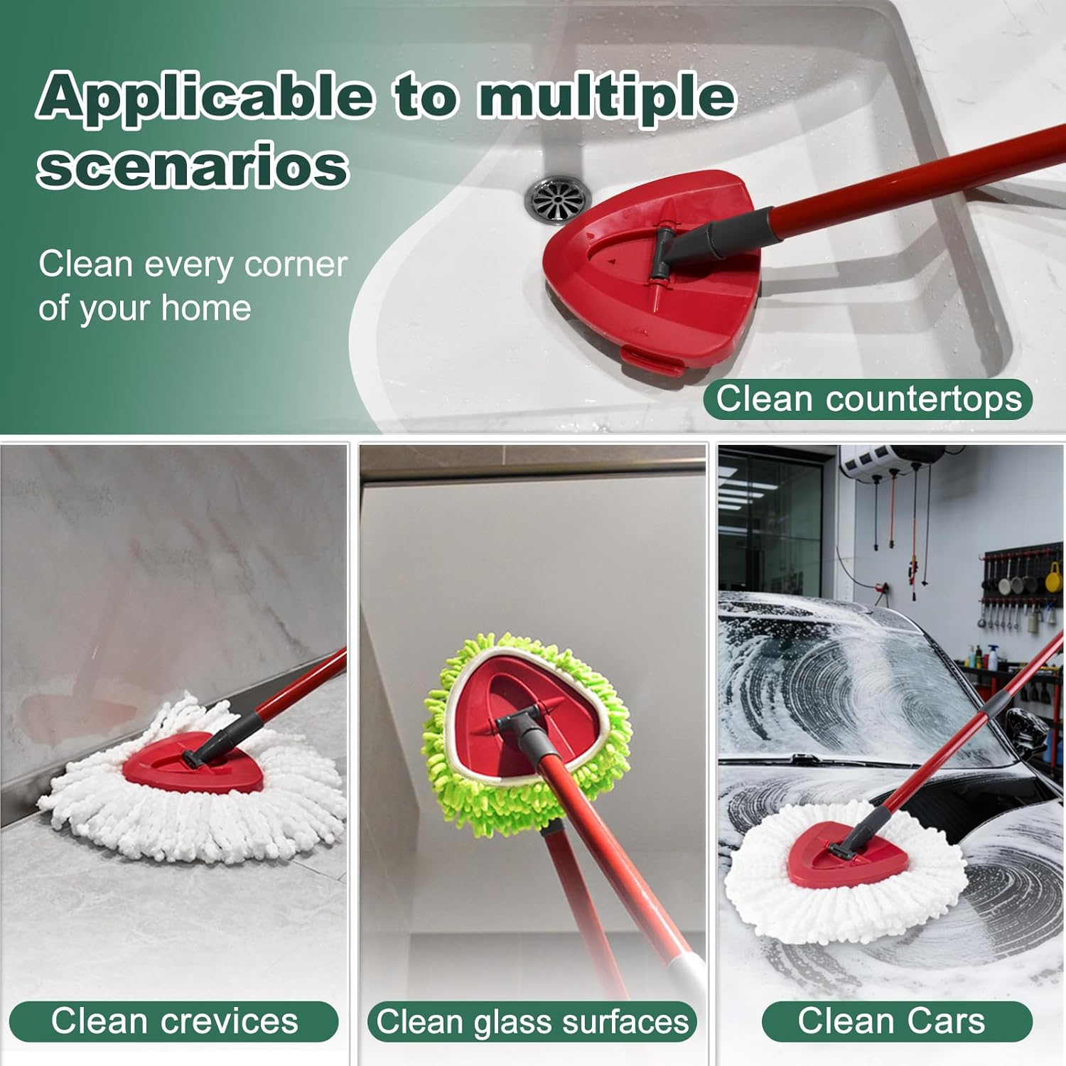 Mop Head Replacement for O Cedar, Spin Mop Replacement Head for Ocedar Easywring 1 Tank System, Mop Heads Includeds 4 Mop Replacement Heads, 1 Spin Scrub Brush — image 6