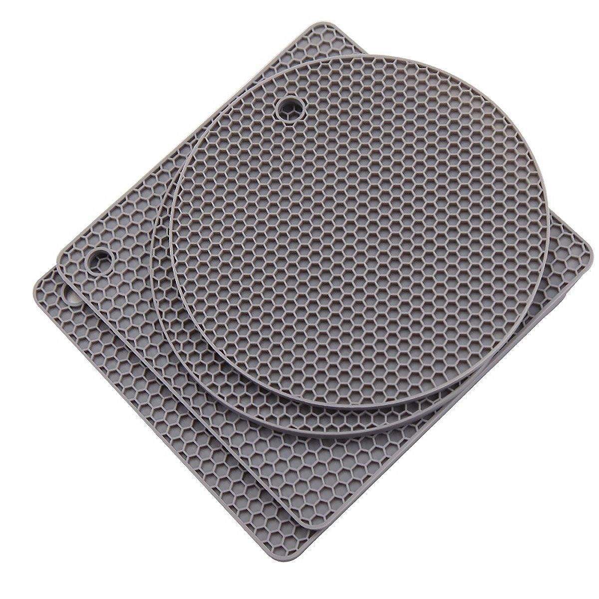 4pcs Silicone Honeycomb Heat Resistant Mats Table Cup Pot Coasters Home Kitchen - Grey