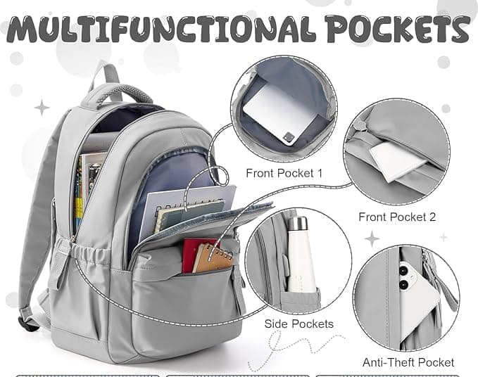 14-inch Waterproof Lightweight Laptop Backpack for School and University, Gray — image 4