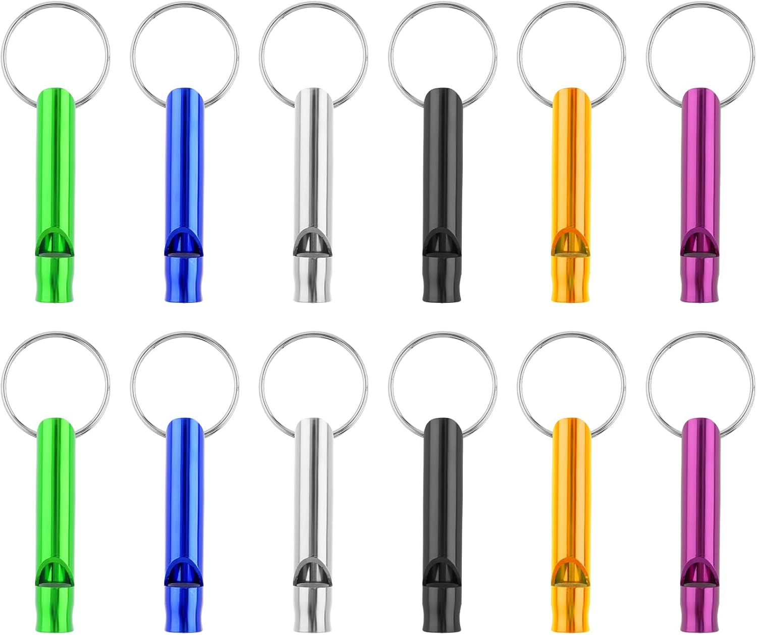 12 Pack Metal Referee Whistles with Keyrings, Loud Signal Whistles for Sports, School, Coaching, Events and Outdoor Use, Assorted Colours