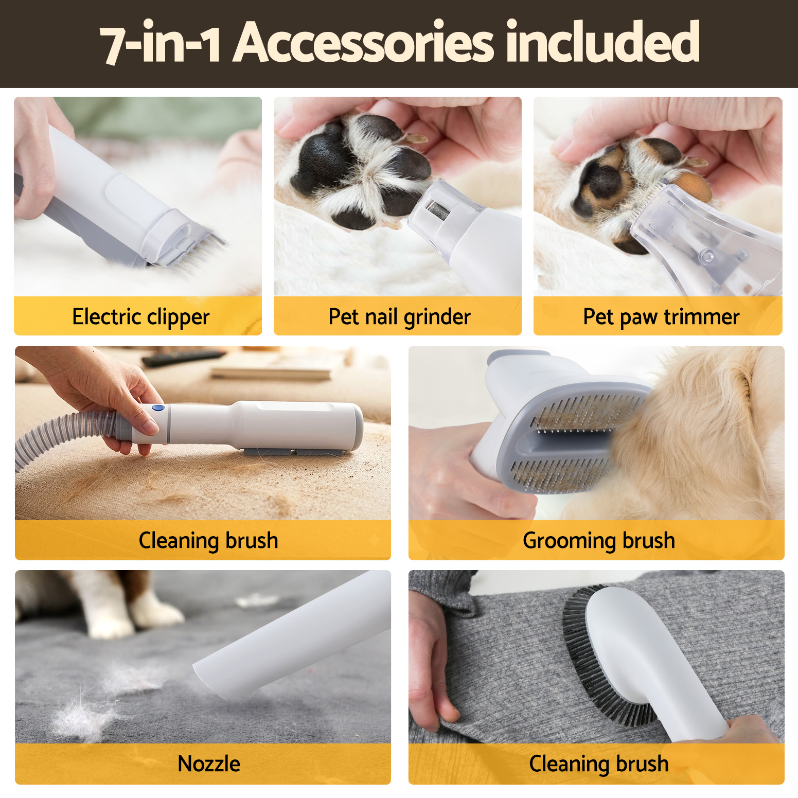 i.Pet Pet Grooming Kit Vacuum Dog Cat Hair Dryer Remover Clipper Brushes Cleaning — image 5