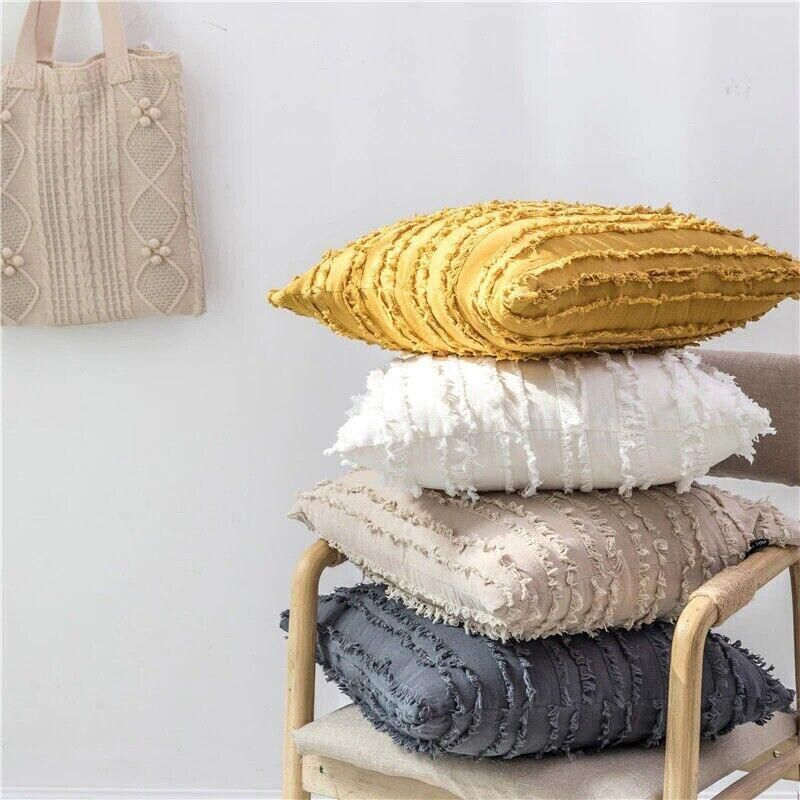 Boho Tassel Fringe Striped Cushion Cover Soft Home Decor Sofa Throw Pillow Case - Red โ image 4