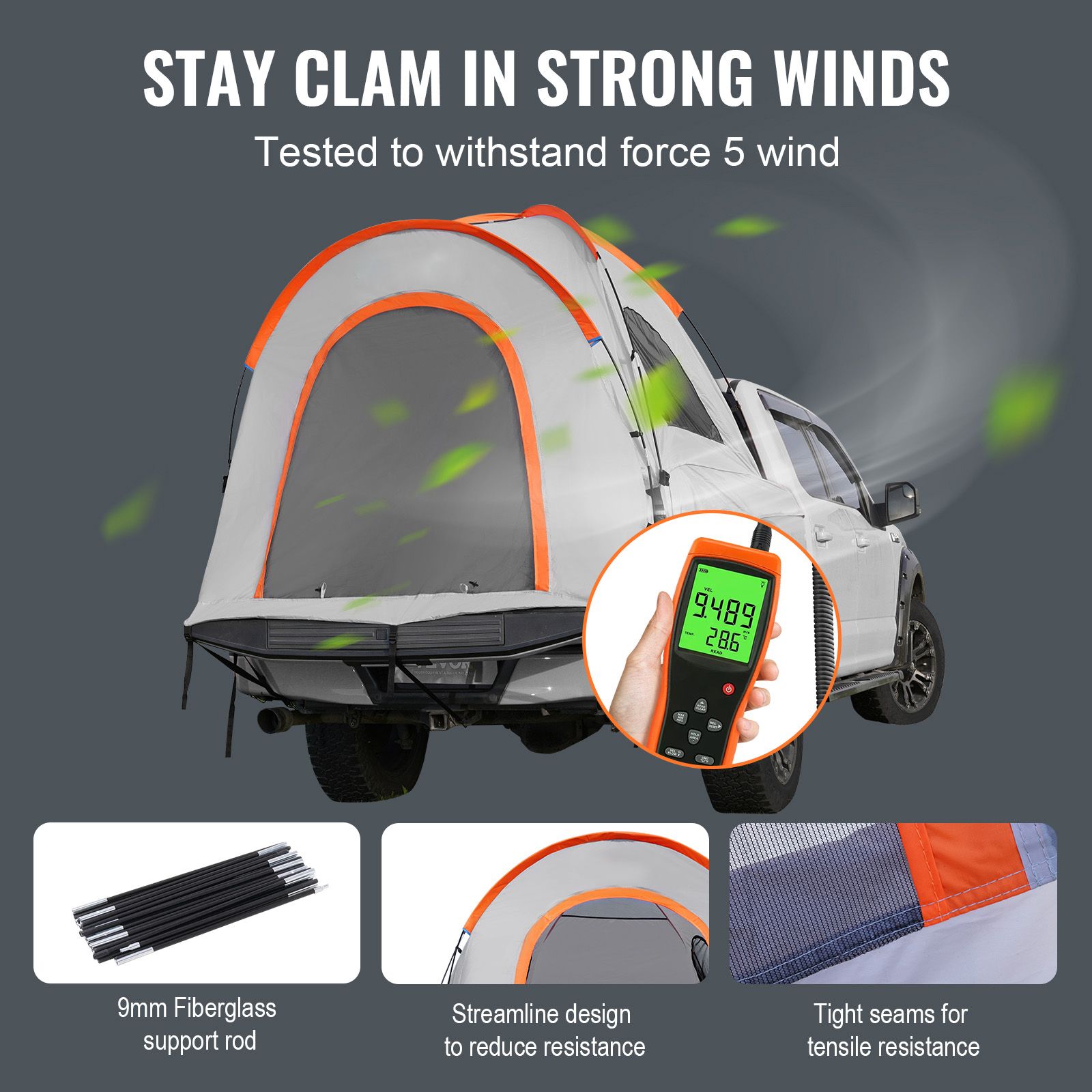 Truck Bed Tent, 5.5'-6' Pickup Truck Tent with Rain Layer and Carry Bag, Waterproof PU2000mm Double Layer Truck Tent for Camping, Accommodate 2-3 Person, for — image 4