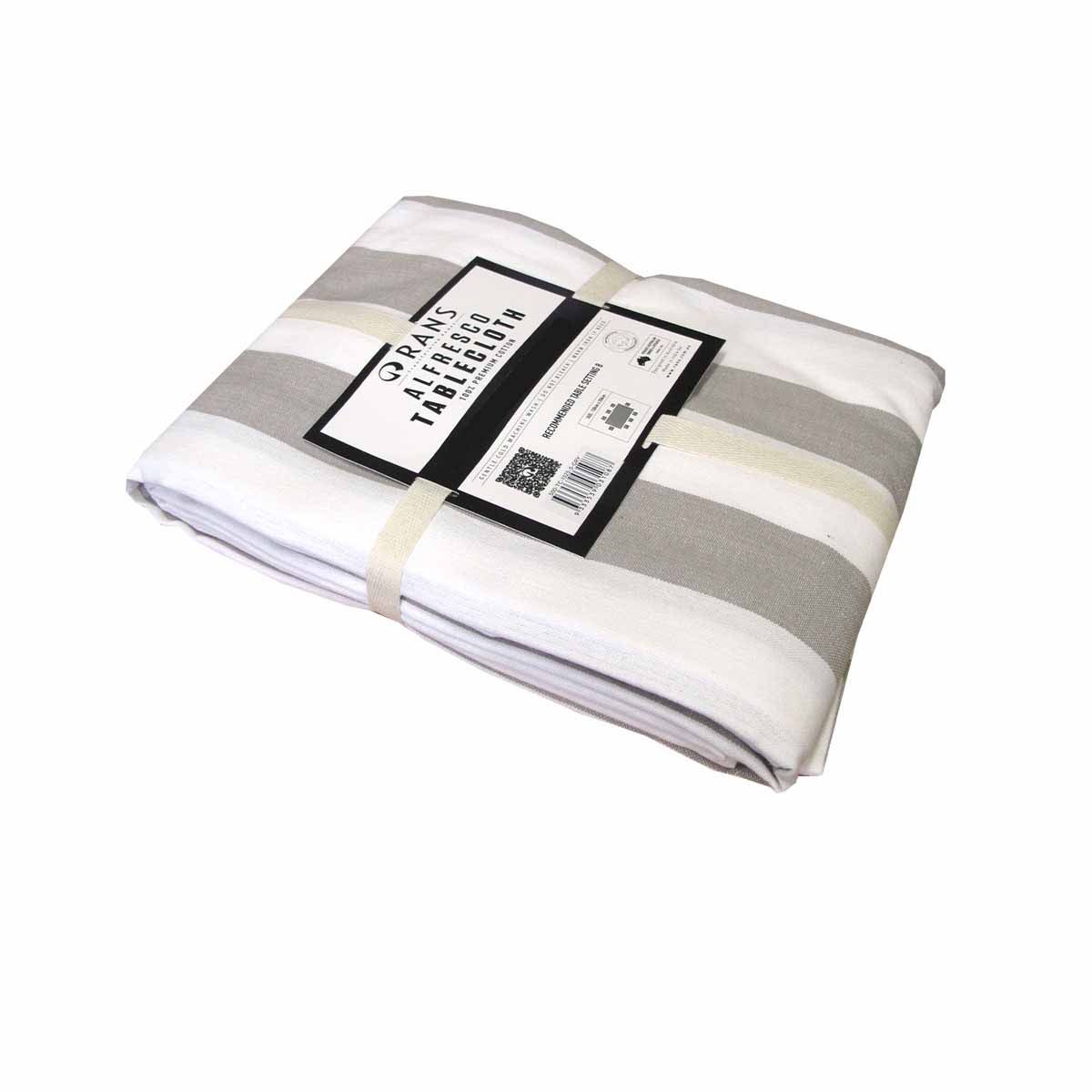 Rans Grey Alfresco Stripes Cotton Tablecloth - Choose from 2 sizes 150cm x 250cm