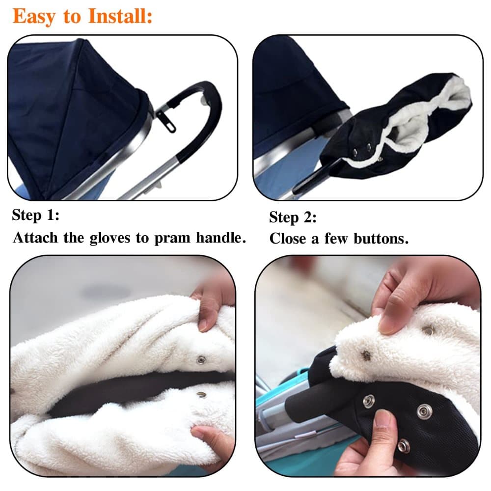 Waterproof Stroller Gloves Winter Hand Warmer with Fur, Black, Compatible with Stroller — image 5