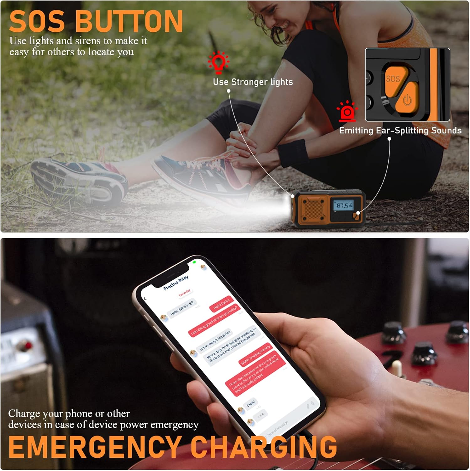 Hand-crank emergency radio - Portable AM/FM and shortwave radio - Supports charging via solar power/USB/hand crank - Equipped with a 4000 mAh rechargeable — image 5