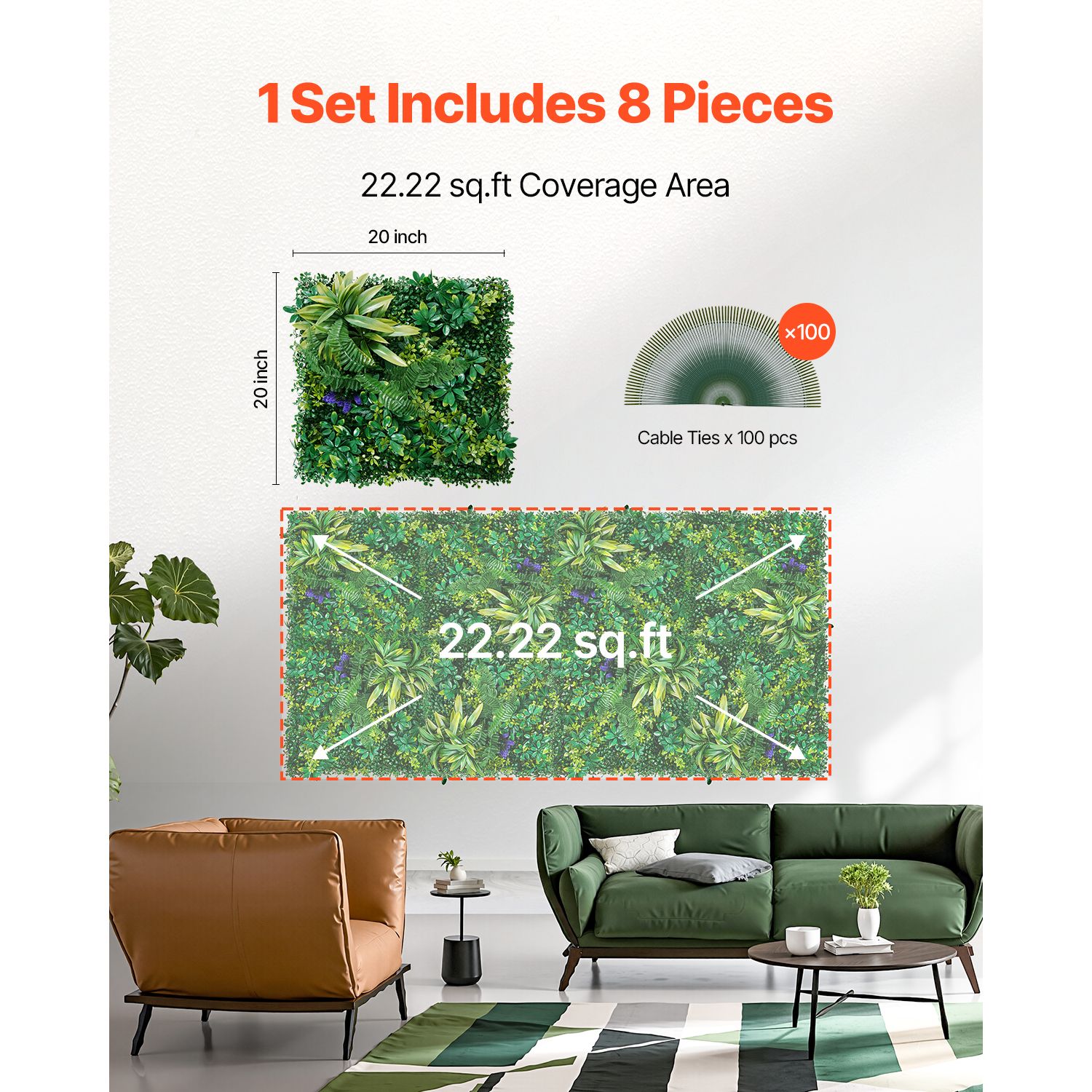 Artificial Grass Wall Panels, 8 PCS 20 x 20 inch, 3D Combination Greenery Boxwood Panel for Indoor Outdoor Green Decor & Ivy Fence Covering, Privacy Backdrop — image 6