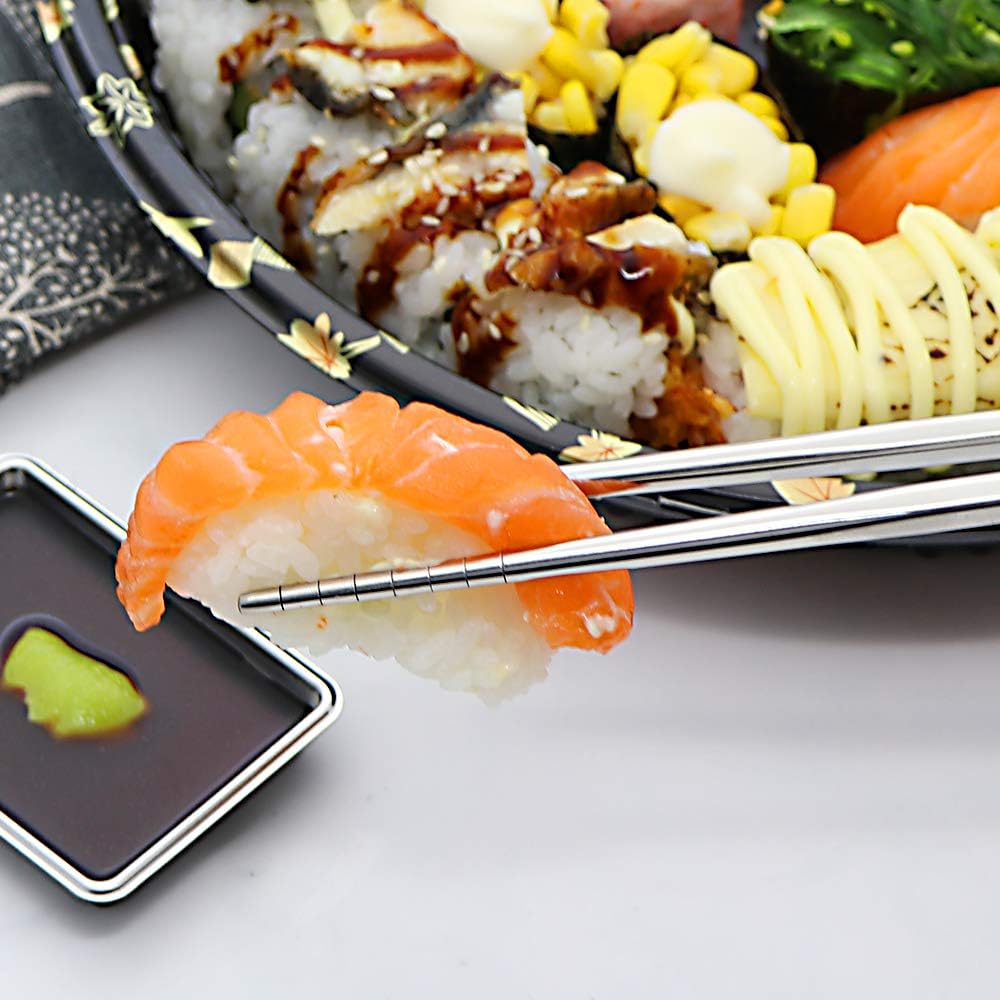 Stainless Steel Chopsticks Reusable Multicolor Lightweight 304 Metal Chopsticks Dishwasher Safe - 5 Pairs (Silver) — image 2