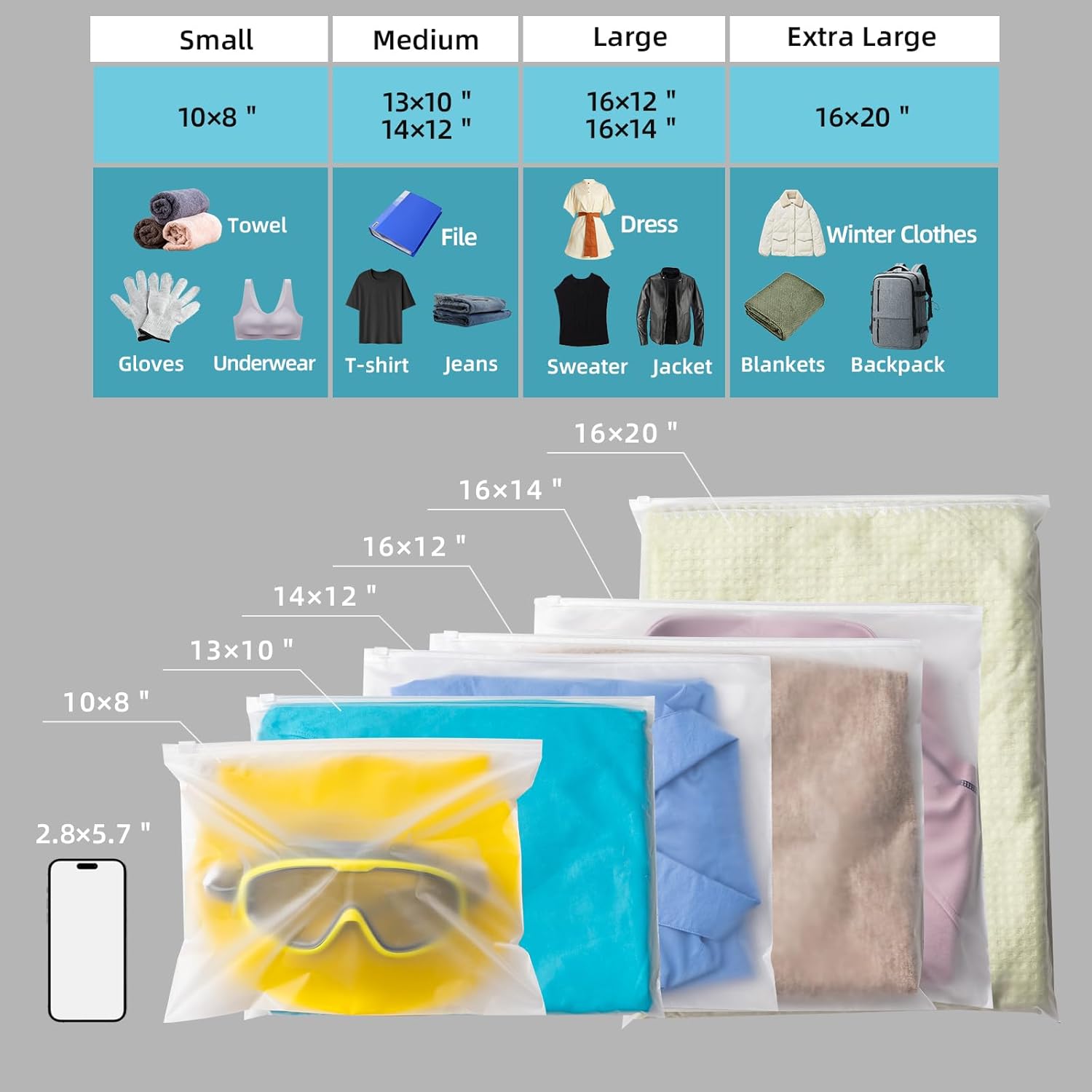 25 Pcs 13 × 10 Inch Frosted Resealable Clothing Bags - 3 Mil Heavy-Duty Plastic Packaging for Apparel Storage | Travel & Small Business Organizer for Shirts — image 3