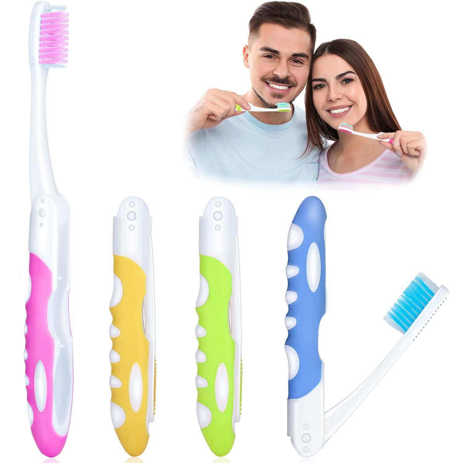 4 Pieces Folding Travel Toothbrush Portable Soft Toothbrush with Soft Bristles Brushes for Sensitive Gums