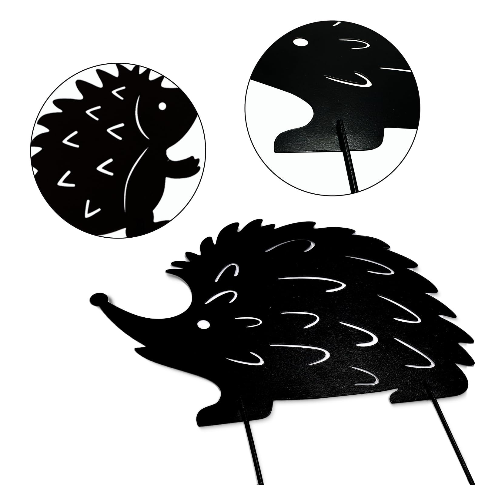 Hedgehog Decorations Outdoor Garden Stake Metal Hedgehog Decorative Garden Stakes, Yard Decor Art Lawn, Black Set of 4 — image 2