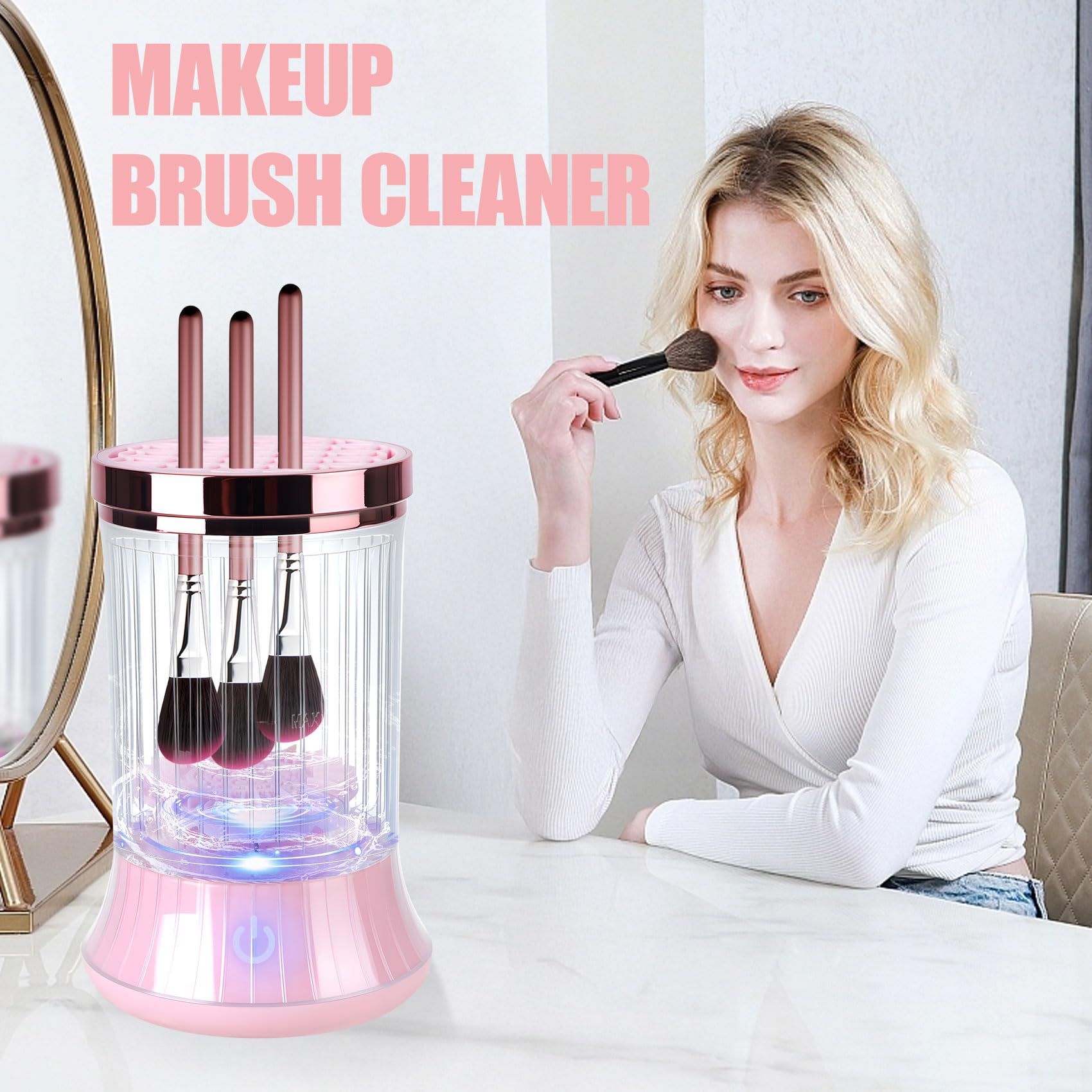 Electric Makeup Brush Cleaner, Automatic Spinning Cosmetic Brush Cleaner One-Click Operation, Auto-Rotating Brush Cleaner for Any Makeup Brushes(USB)pink — image 5
