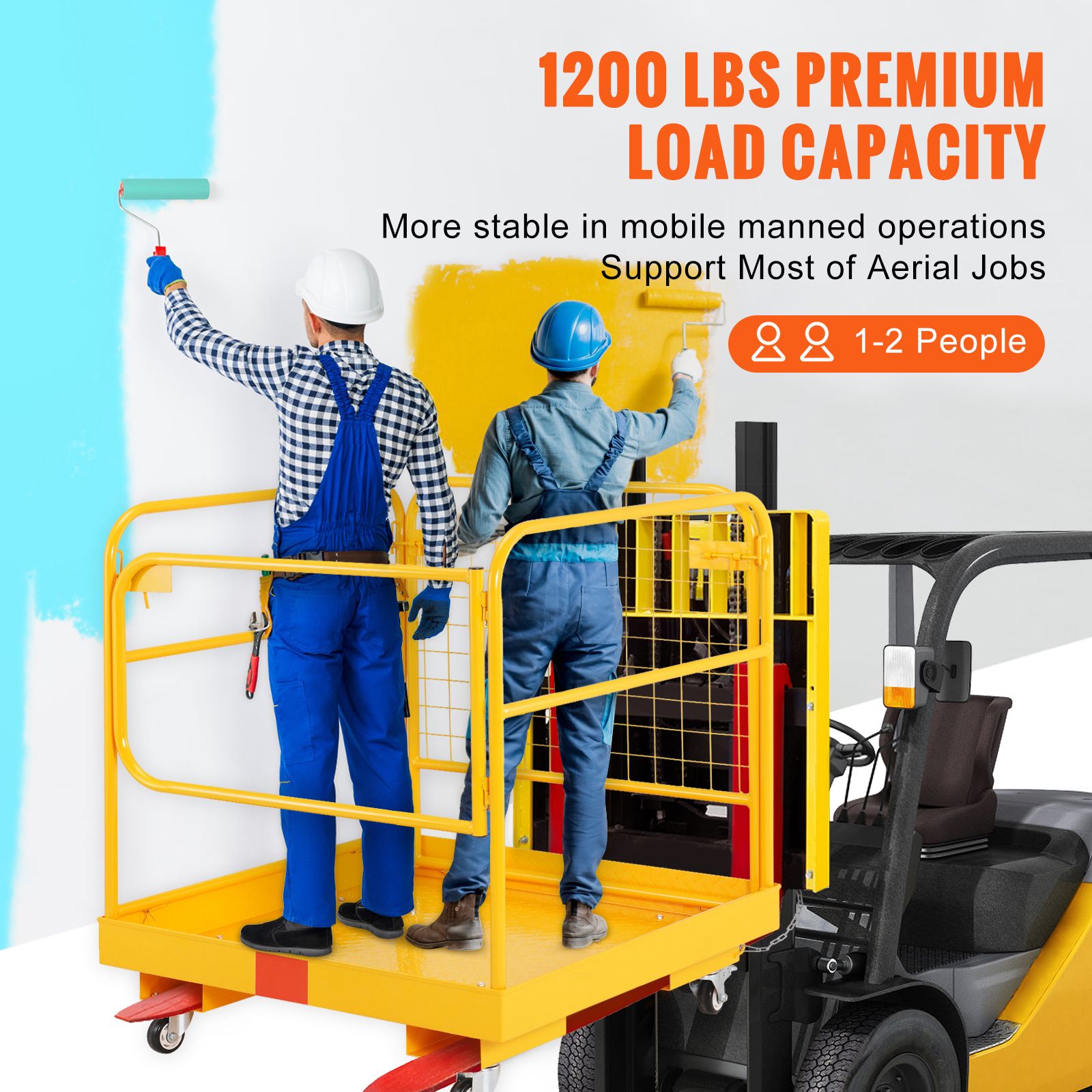 Forklift Safety Cage, 544 kg Load Capacity, 92 x 92 cm Folding Forklift Work Platform with Lockable Swivel Wheels, Drain Hole, and Device Chain, Holds 1 to 2 — image 2