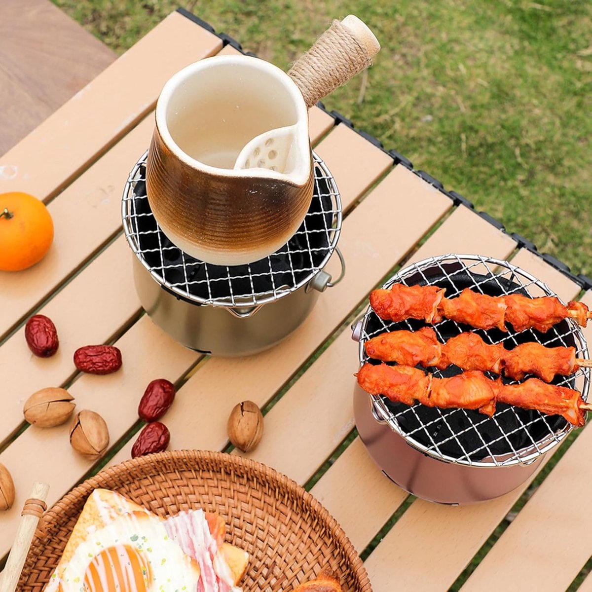Grill - Portable Charcoal Grill - Mini Stainless Steel Charcoal Grill - Small Outdoor Grill - Suitable for Camping, Backyard BBQs, RVs and Picnics (Green) — image 3