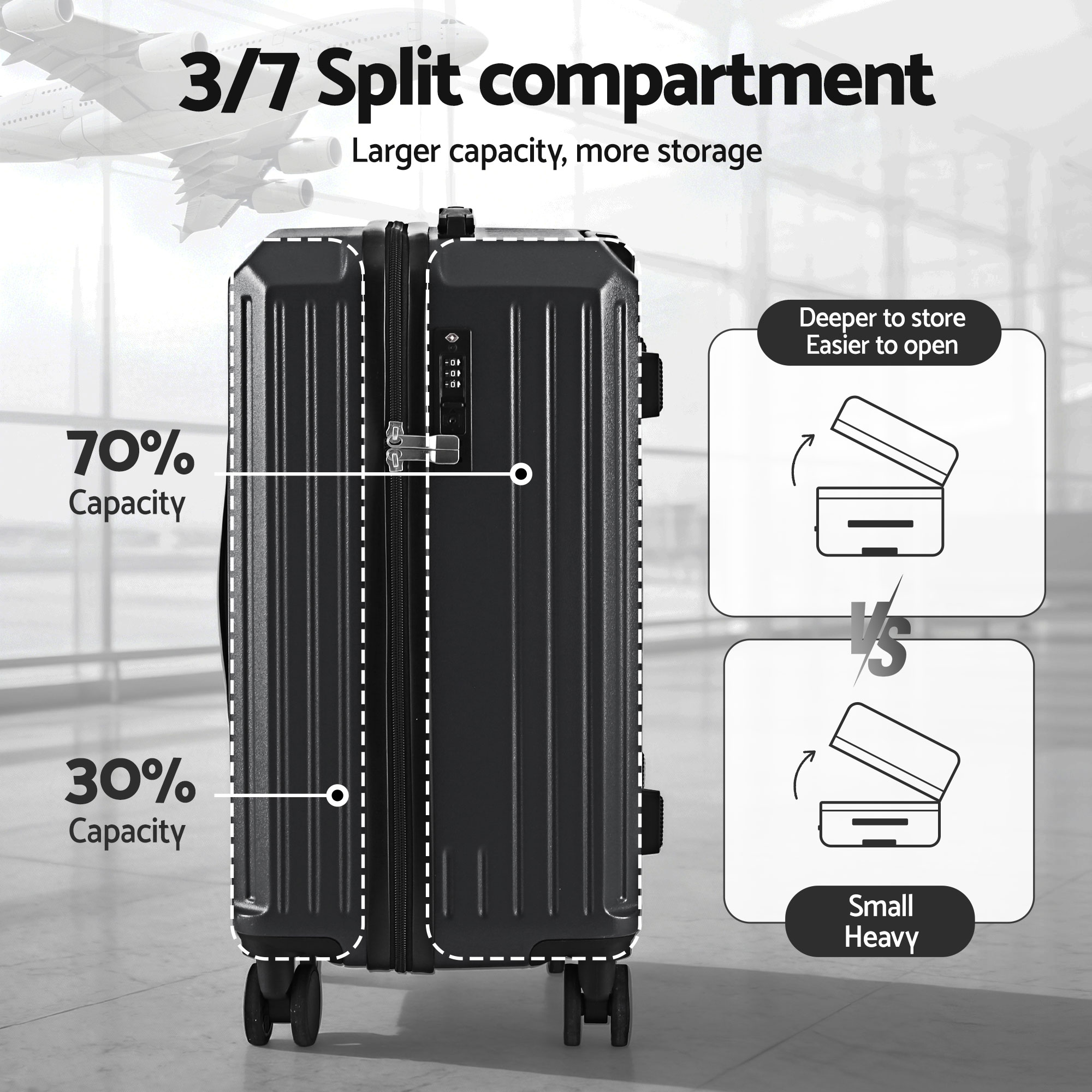 Wanderlite 4pcs Trunk Luggage Suitcase Set Travel Carry On TSA Lock Black — image 4