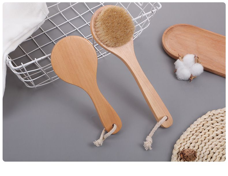 2 pcs Short Handle Dry Bath Body Brush Scrubber, Wood Handle Soft Horsehair Mane Natural Bristles Shower Brush โ image 5