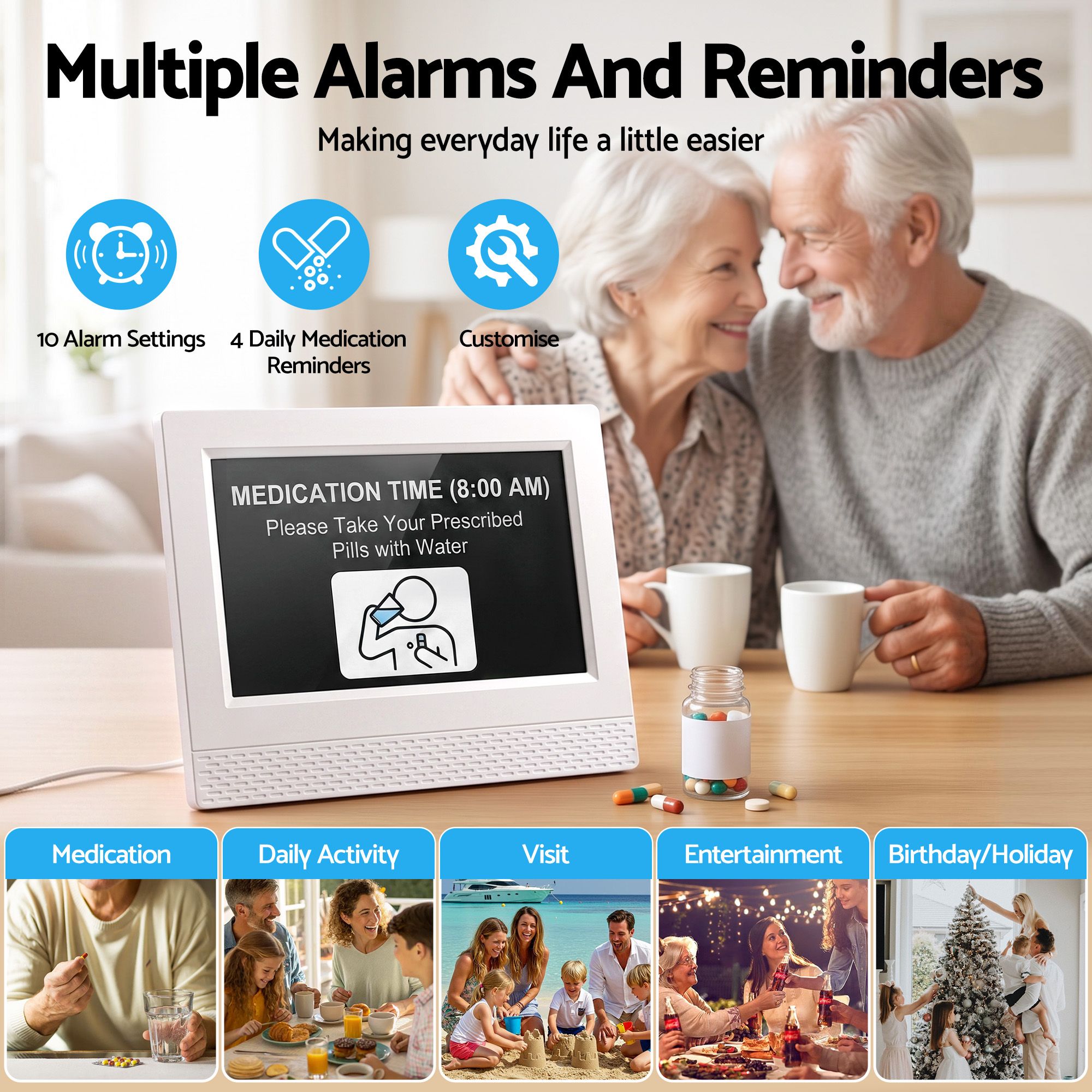 Artiss 7" Smart Digital Clock Calendar HD IPS Touchscreen Weather Photo Frame — image 3