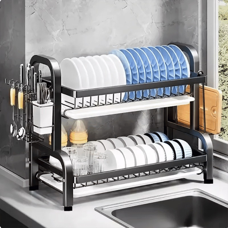 Compact 2-Tier Dish Drying Rack with Drainboard โ image 6