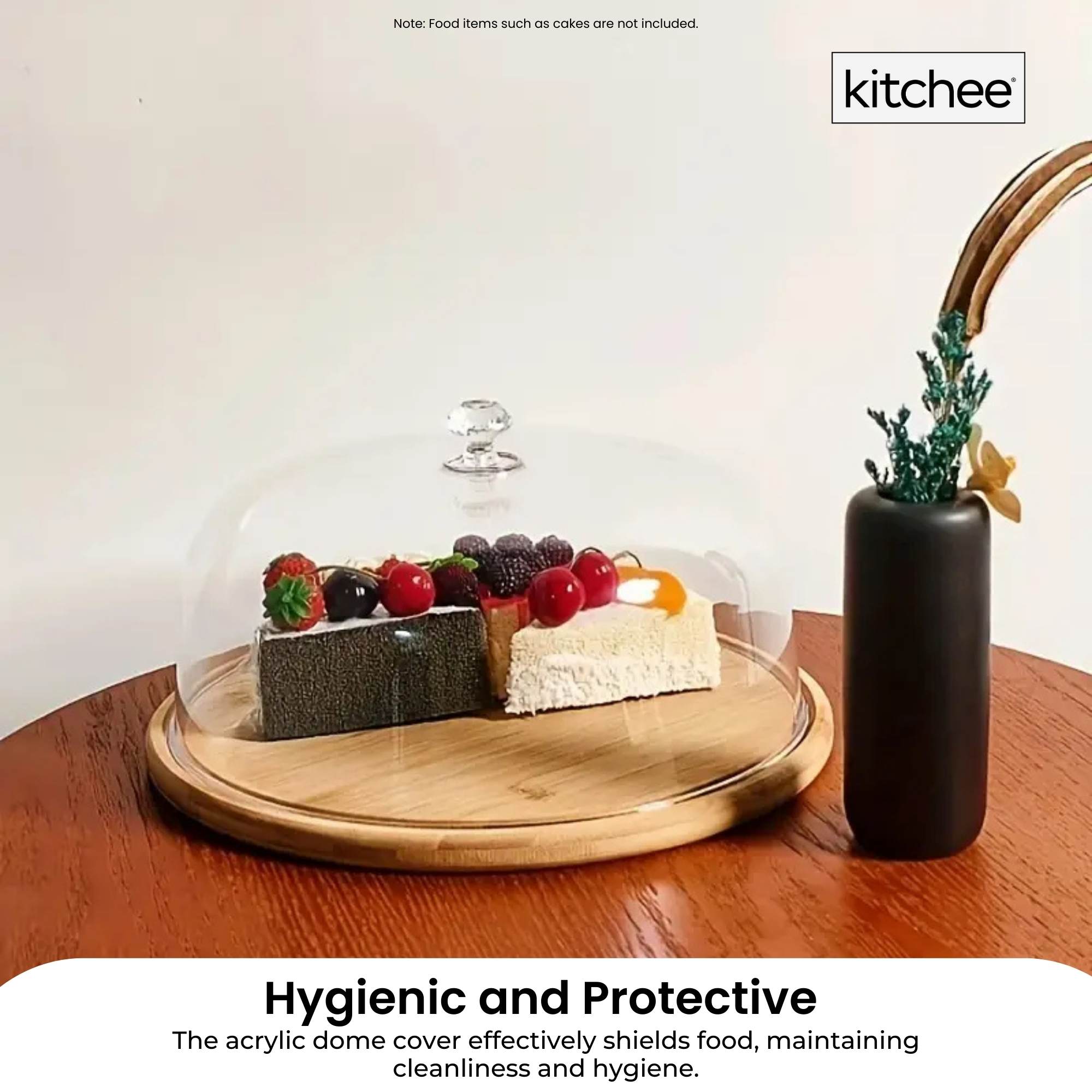 Kitchee 30cm Bamboo Cake Stand + Dome Acrylic Cover - Dessert Display Plate — image 6