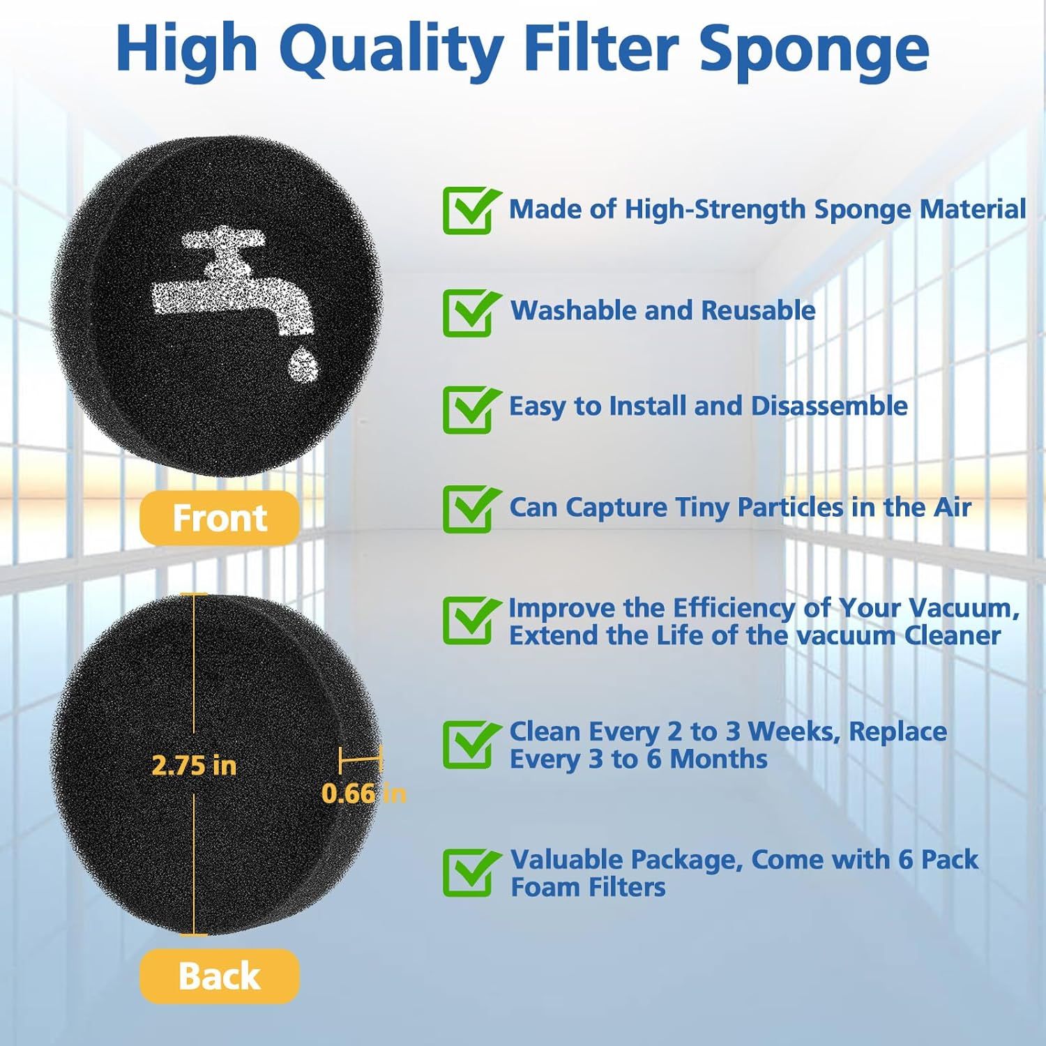 Sponge ilter Replacement Compatible with BLACK+DECKER POWERSERIES+ 16V / 20V Cordless Stick Vacuum Models BHEA420J, BHEA520J, BHEA18D1, Replace Part BHEA1, 6 — image 5
