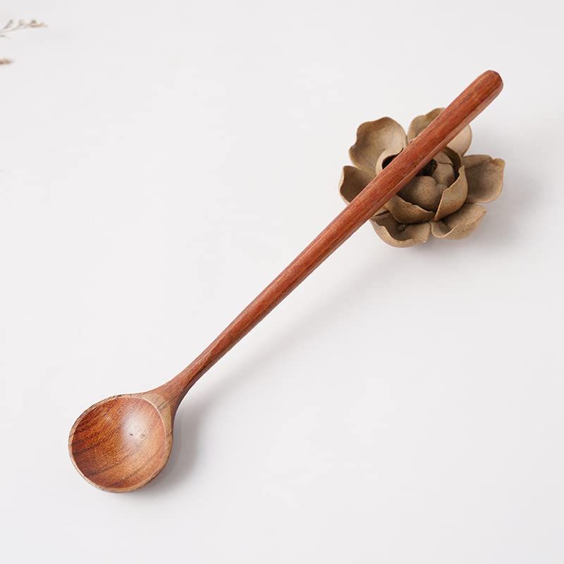 Wooden Soup Spoon, 2PCS Wooden Long Spoons Korean Style Natural Wood Long Handle Round Spoons Long Soup Spoons โ image 5