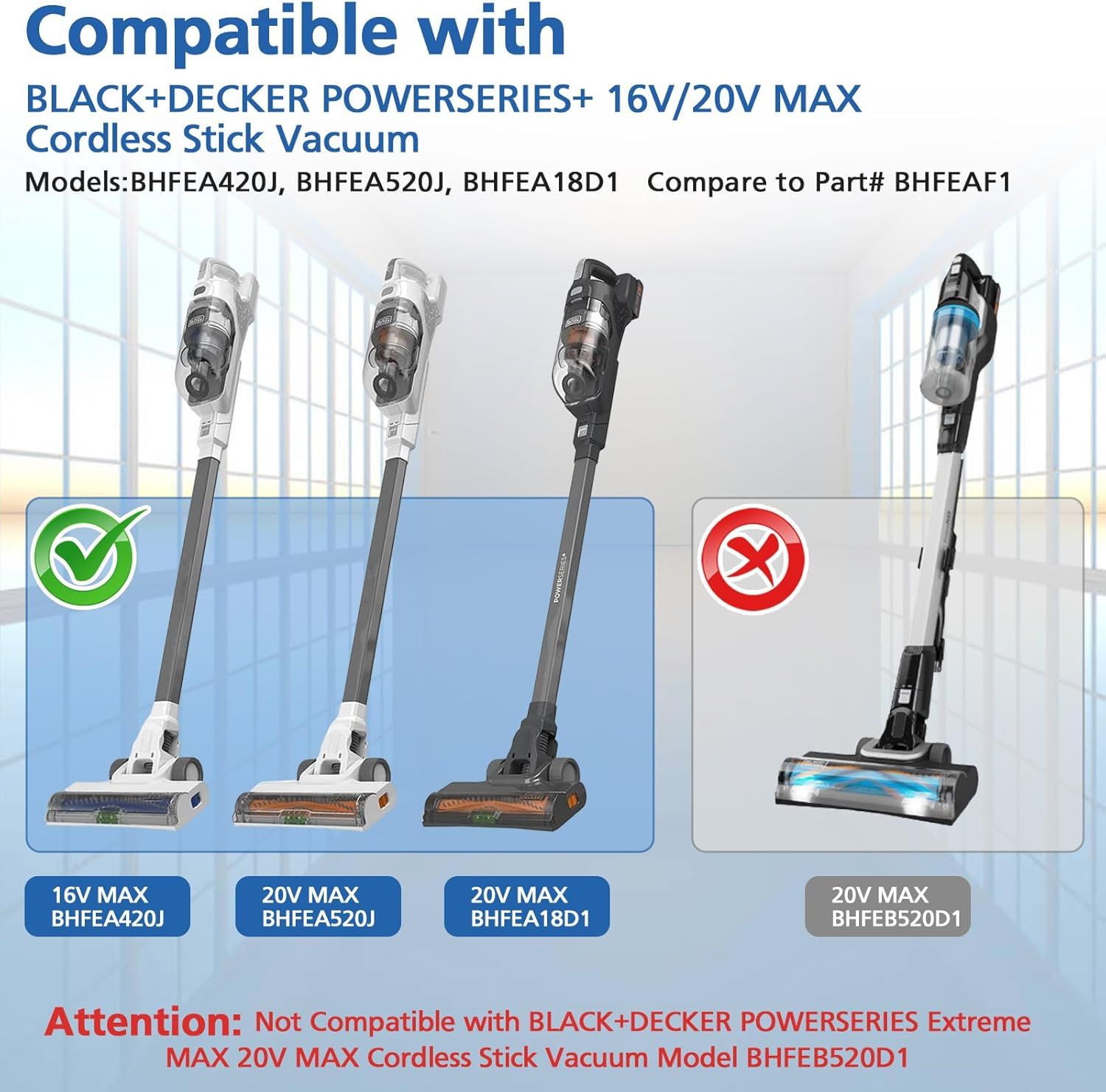 Sponge ilter Replacement Compatible with BLACK+DECKER POWERSERIES+ 16V / 20V Cordless Stick Vacuum Models BHEA420J, BHEA520J, BHEA18D1, Replace Part BHEA1, 6 — image 2