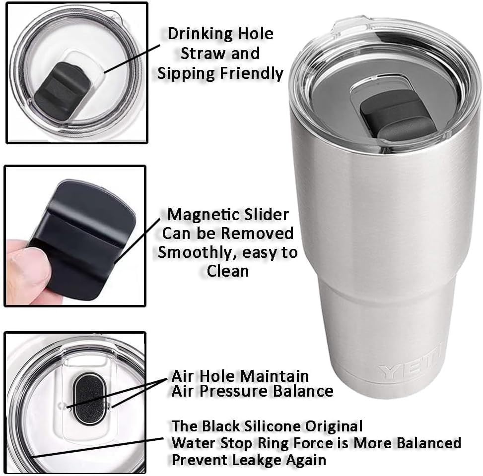 Replacement Tumbler Lids 3 Pack for YETI 20 oz & 10/24 oz Mugs Straw– Magnetic Slider Spill Leak-Resistant Travel Cup Covers, Universal BPA-Free Coffee Cup Fit — image 5