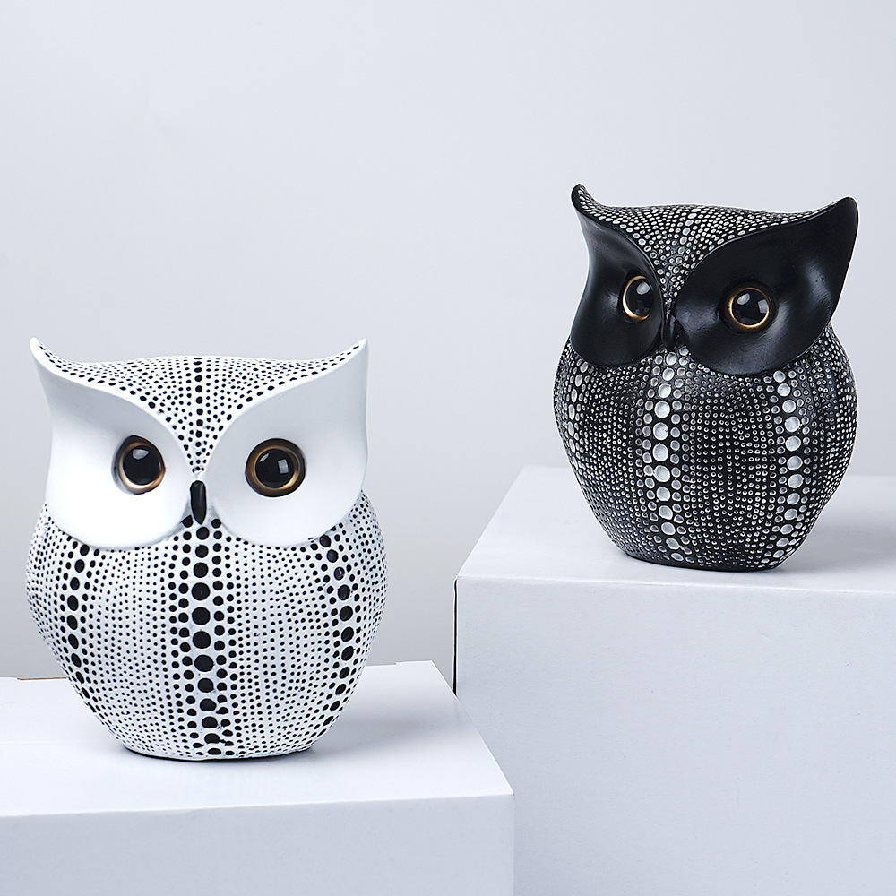 White Gold resin owl statue - modern perforated design for living room TV cabinet and entryway decoration โ image 6
