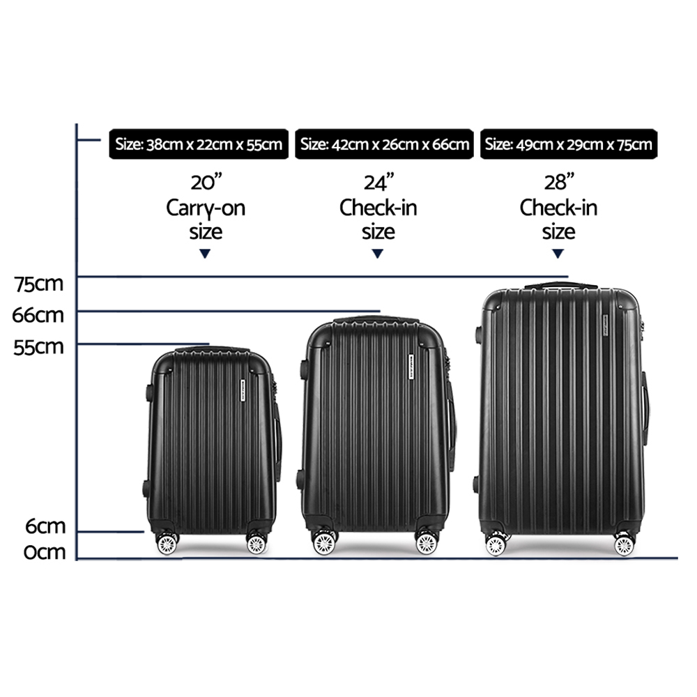 Wanderlite 3 Set Luggage 20-24-28 Inch with Zipper Lock Carry On Hard Shell Travel Suitcase Luggage Case Black — image 2