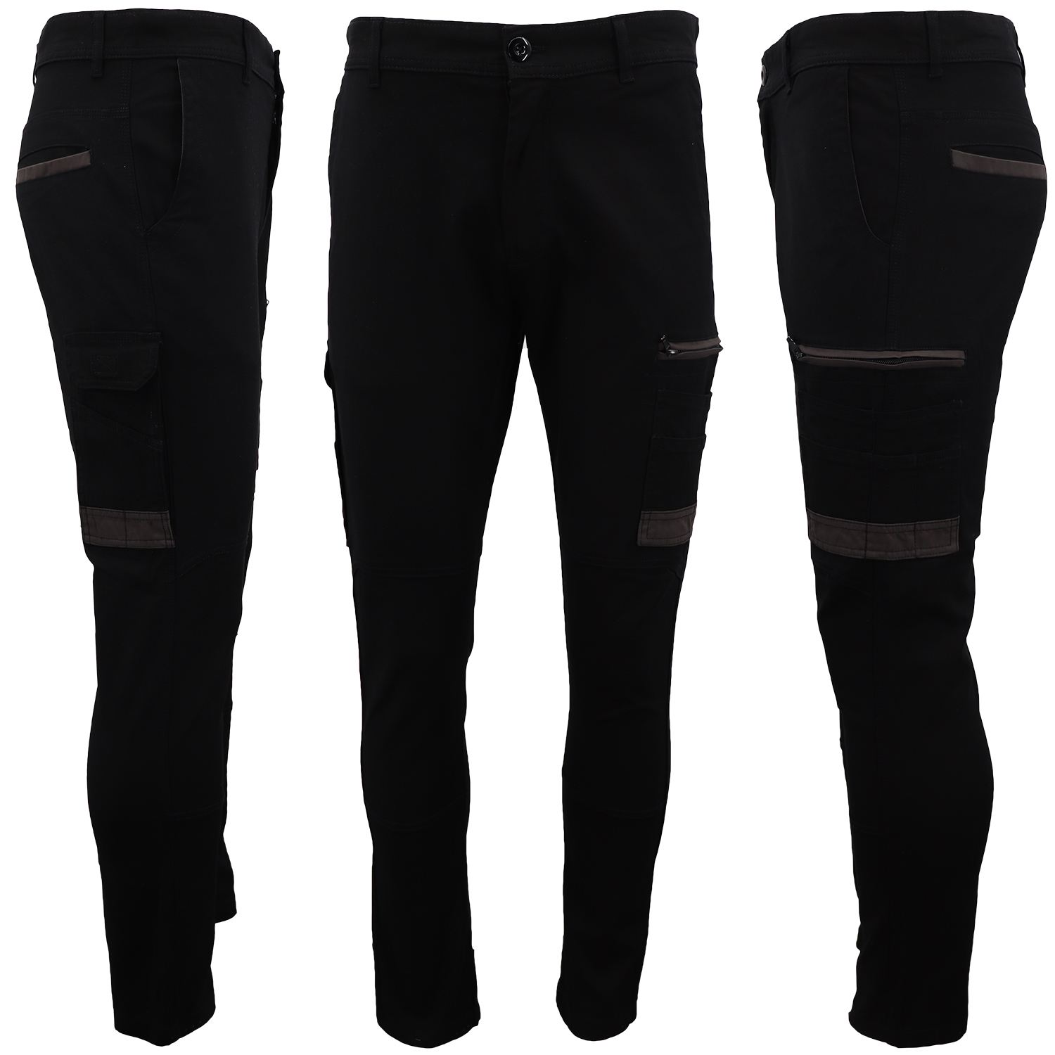 Men's Cotton Drill Cargo Work Pants UPF 50+ 13 Pockets Tradies Workwear Trousers, Black, 30 โ image 2