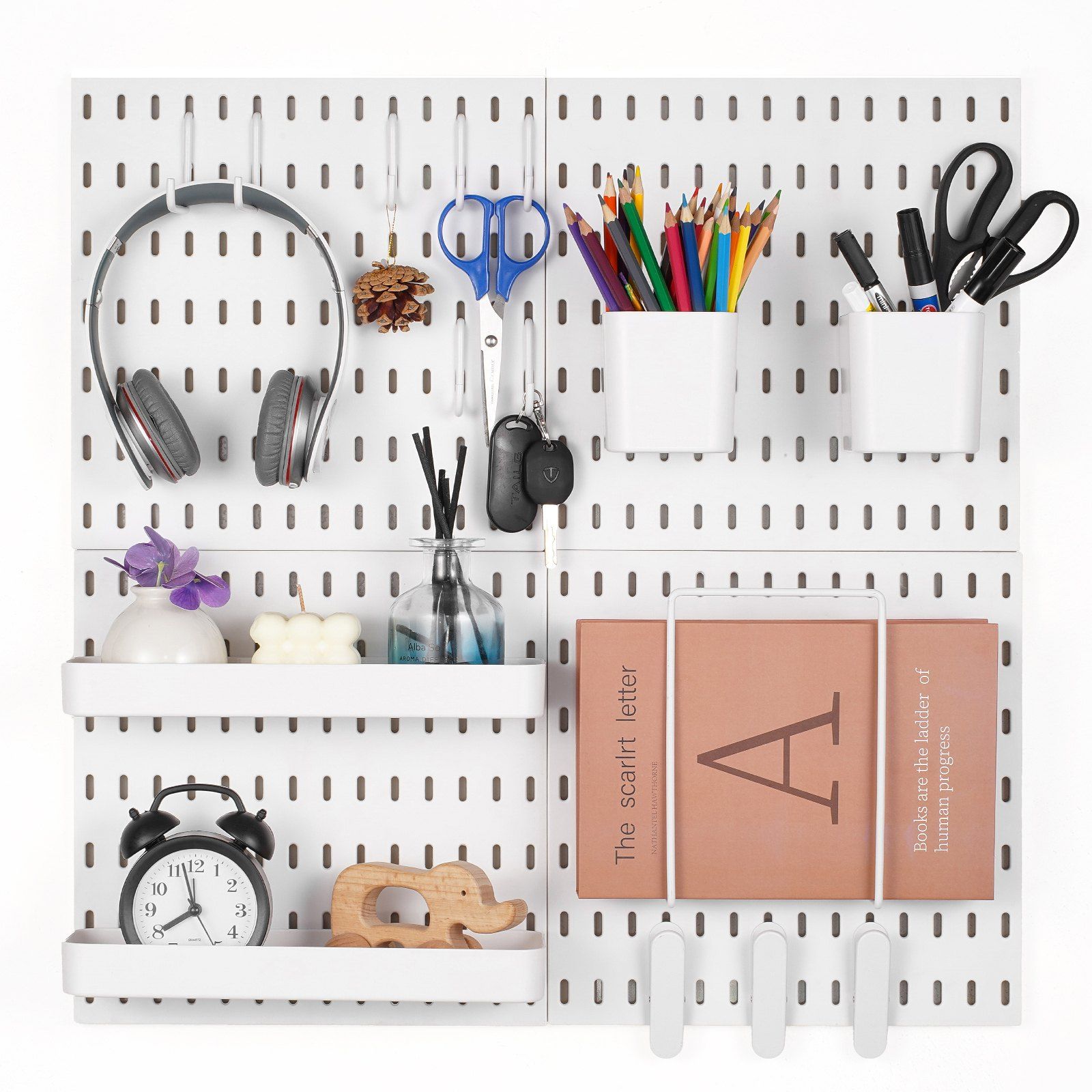 Plastic Pegboard Set, 4-Panel Combination Wall Organizer Kit with Accessories, Storage Solution for Garage, Kitchen, Craft Room, Office & Bathroom