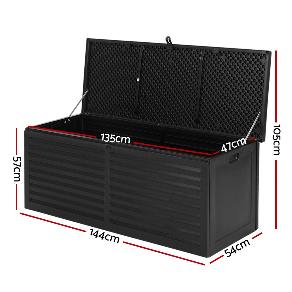 Gardeon Outdoor Storage Box 390L Container Lockable Garden Bench Shed Tools Toy All Black — image 2